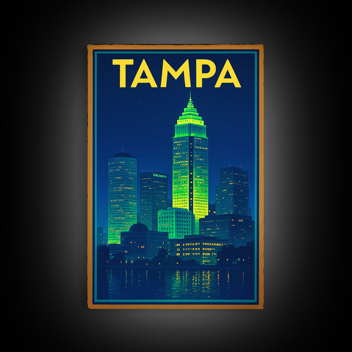 Tampa Travel Poster, Framed Canvas Print, Electric Night Poster Art, Tampa Art Print, Travel Poster Set, Eclectic Wall Decor, Design 2