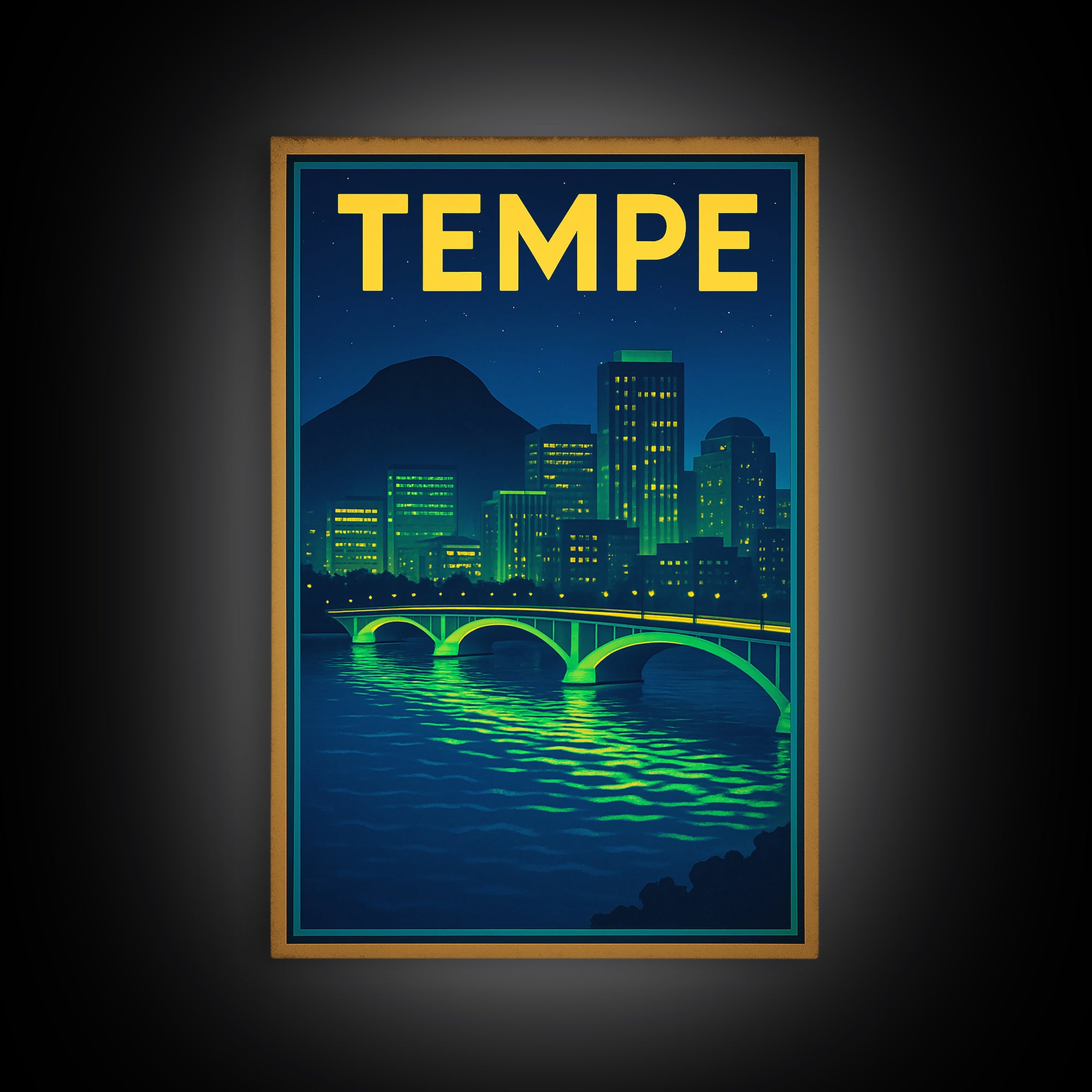 Tempe Travel Poster, Canvas Print, Cyberpunk Style City Art, Tempe Poster Print, City Travel Prints, Mid Century Wall Art, Travel Wall Art
