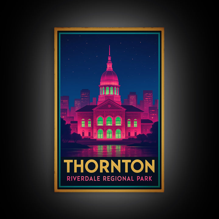 Thornton Colorado Travel Poster, Canvas Print, Electric Night Poster Art, Thornton Travel Art, Living Room Wall Art, Watercolor Skyline