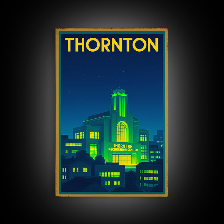 Thornton Travel Poster, Framed Canvas Print, Cyberpunk Style City Art, Thornton Wall Art, Travel Art Print, Wanderlust Decor, Design 2