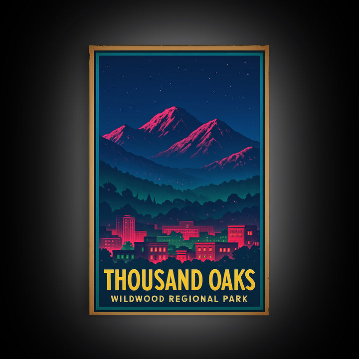 Thousand Oaks California Travel Poster, Canvas Print, Retro Neon Travel Art, Thousand Oaks Poster Print, Gift For Travelers, Wall Art