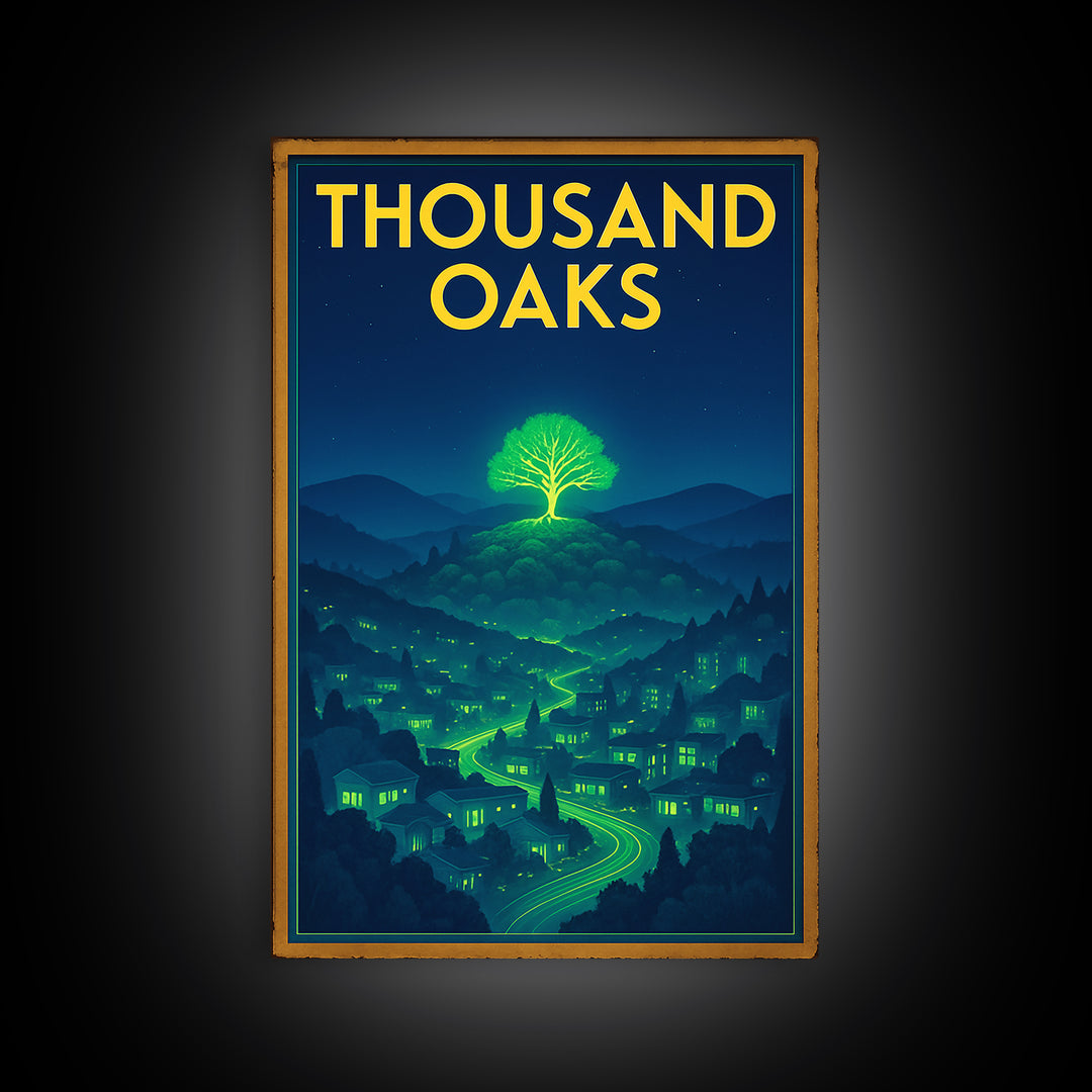 Thousand Oaks Travel Poster, Canvas Print, Electric Night Poster Art, Thousand Oaks Wall Art, Travel Poster Art, City Art Print
