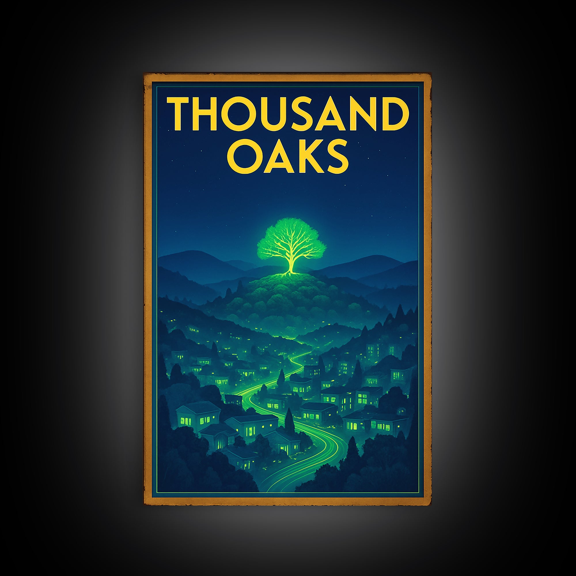 Thousand Oaks Travel Poster, Canvas Print, Electric Night Poster Art, Thousand Oaks Wall Art, Travel Poster Art, City Art Print