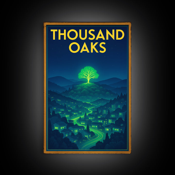 Thousand Oaks Travel Poster, Canvas Print, Electric Night Poster Art, Thousand Oaks Wall Art, Travel Poster Art, City Art Print