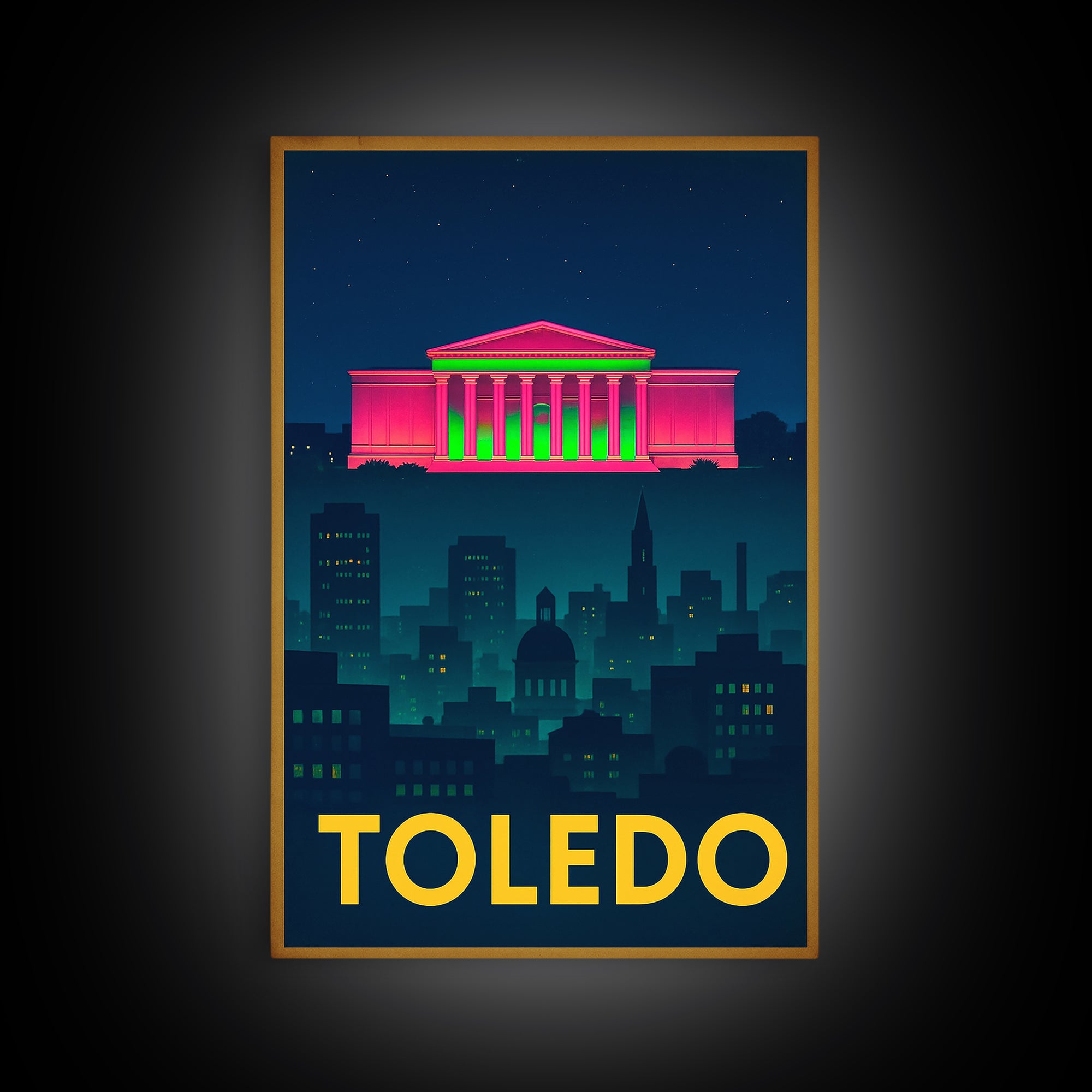 Toledo Ohio Travel Poster, Canvas Print, Cyberpunk Style City Art, Toledo Poster Print, Wanderlust Decor, Retro Travel Print, Wall Decor