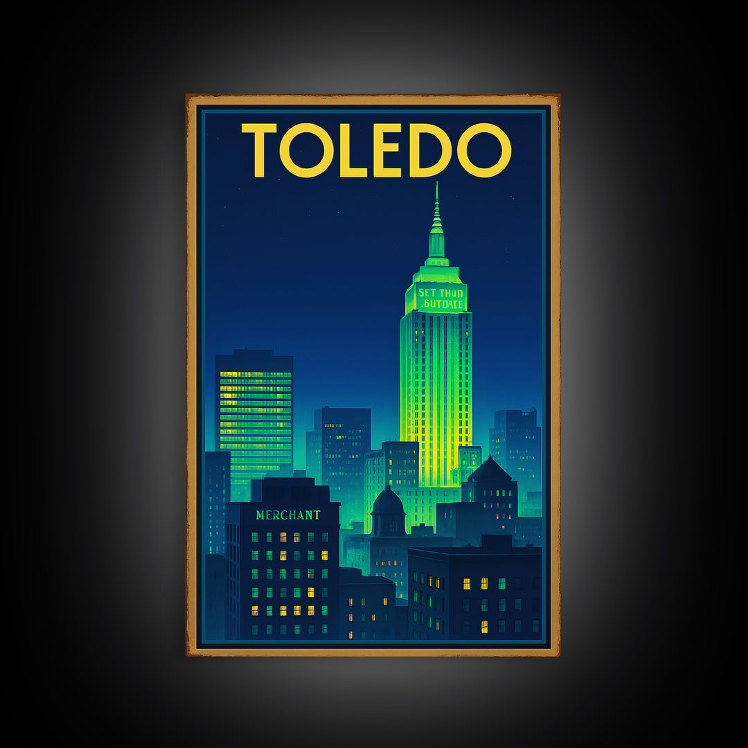 Toledo Travel Poster, Canvas Print, Electric Night Poster Art, Toledo Wall Art, Travel Poster Art, Retro Travel Print, Living Room Wall Art