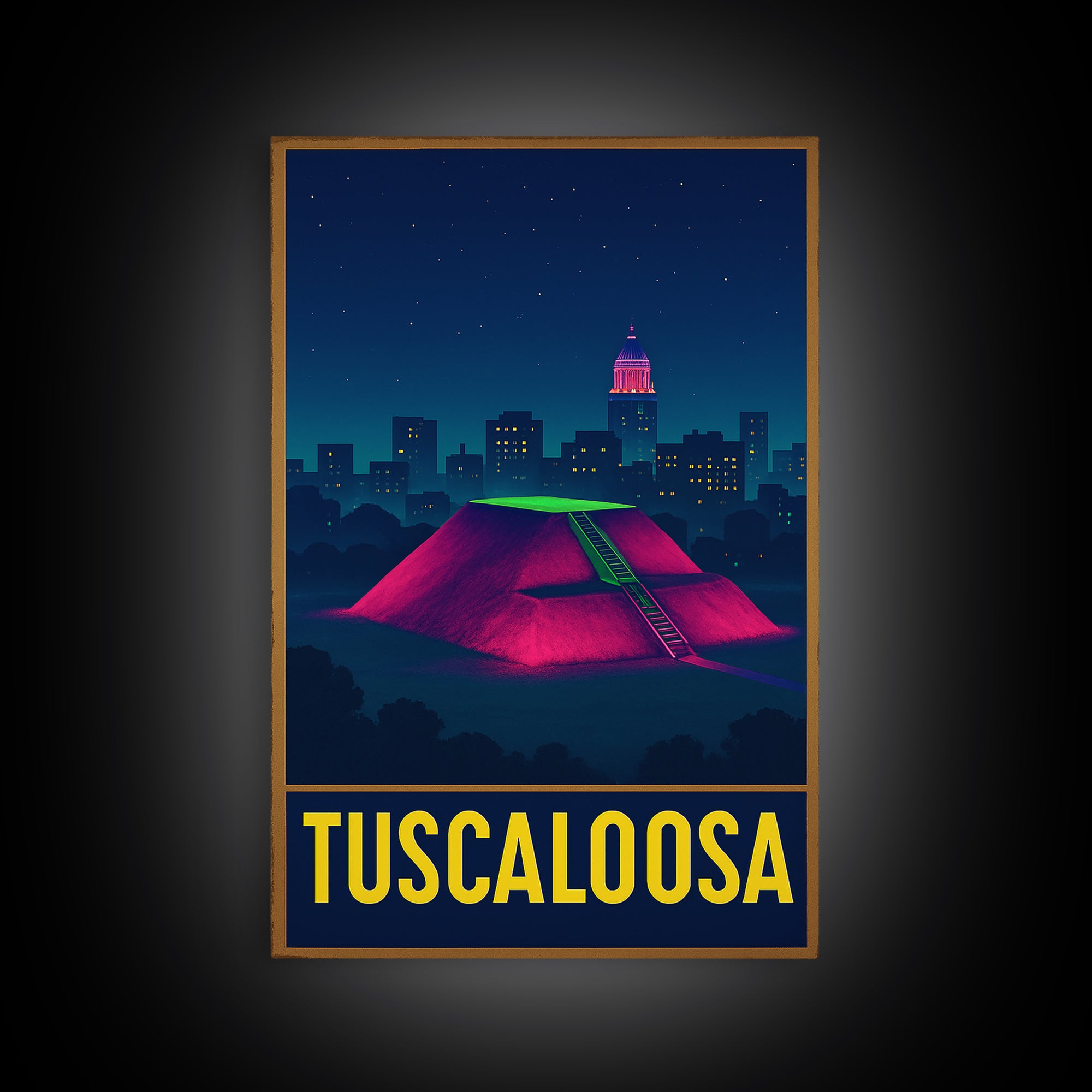 Tuscaloosa Alabama Travel Poster, Canvas Print, Neon Urban Skyline Wall Art, Tuscaloosa Poster Print, Travel Poster Set, Wall Art