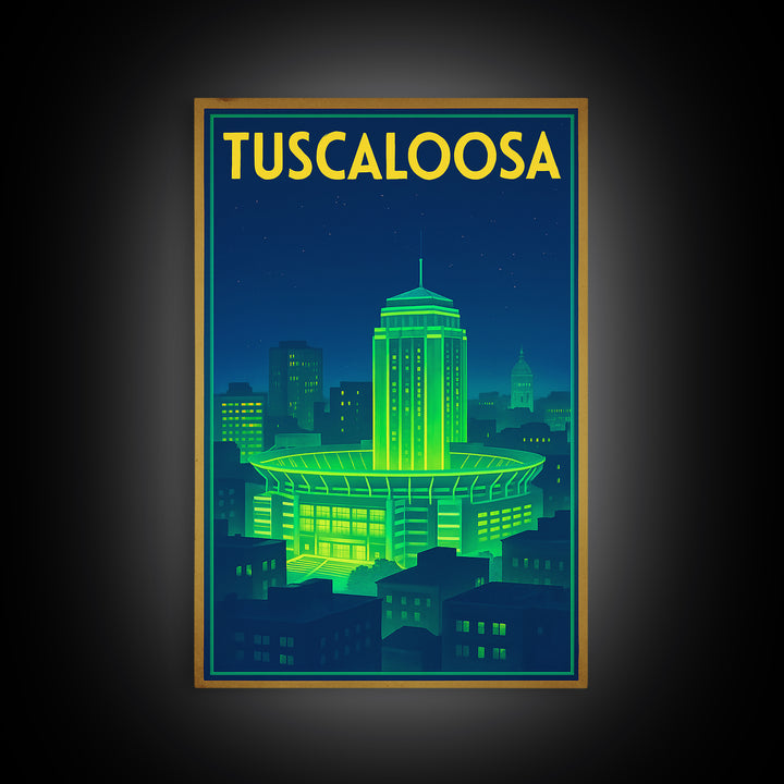 Tuscaloosa Travel Poster, Canvas Print, Electric Night Poster Art, Tuscaloosa Travel Art, Retro Travel Print, Living Room Wall Art