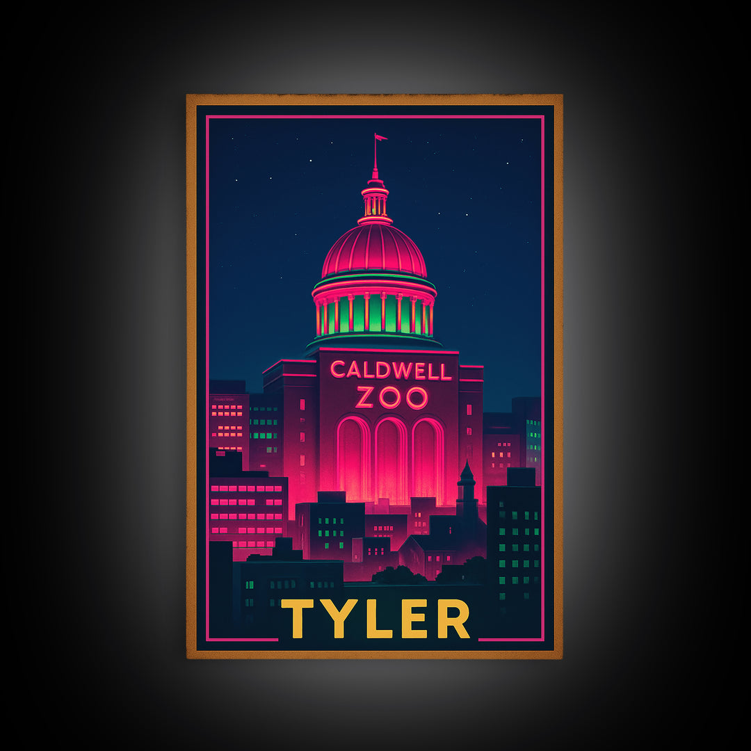 Tyler Texas Travel Poster, Canvas Print, Cyberpunk Style City Art, Tyler Art Print, Modern Wall Decor, Gift For Travelers, Travel Wall Art