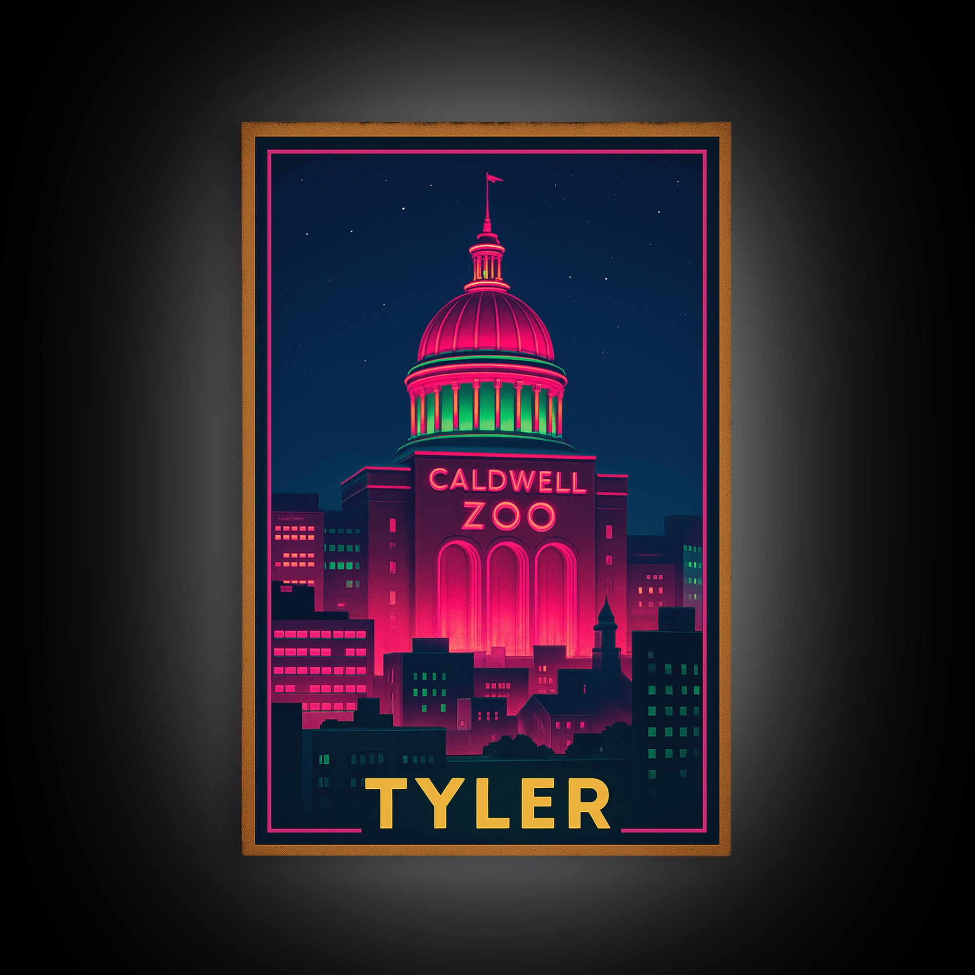 Tyler Texas Travel Poster, Canvas Print, Cyberpunk Style City Art, Tyler Art Print, Modern Wall Decor, Gift For Travelers, Travel Wall Art