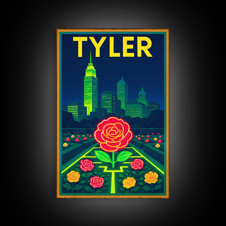 Tyler Travel Poster, Canvas Print, Neon Urban Skyline Wall Art, Tyler City Art, Vintage Travel Print, Travel Poster Art, Landscape Art