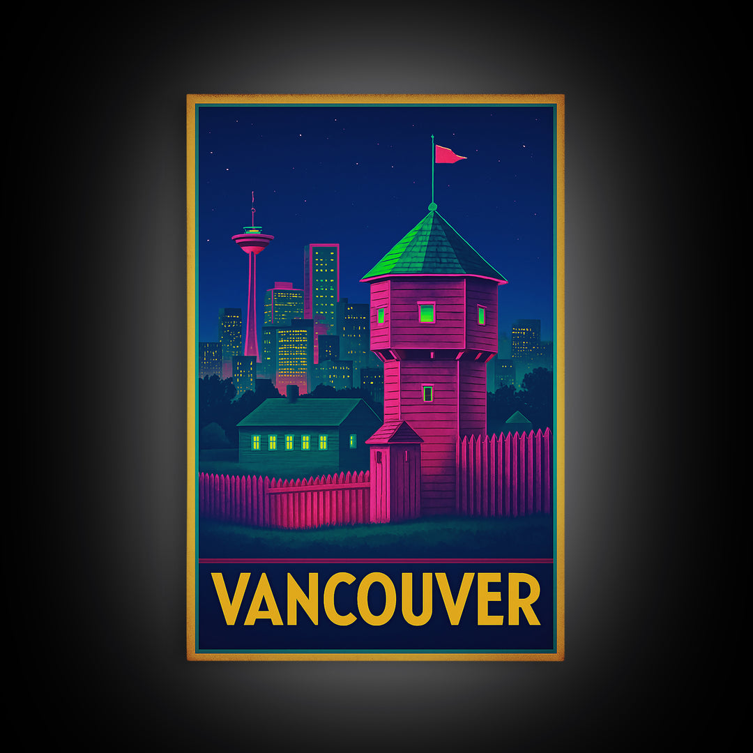 Vancouver Washington Travel Poster, Canvas Print, Retro Neon Travel Art, Vancouver Art Print, Travel Poster Set, Wall Decor, Poster Art