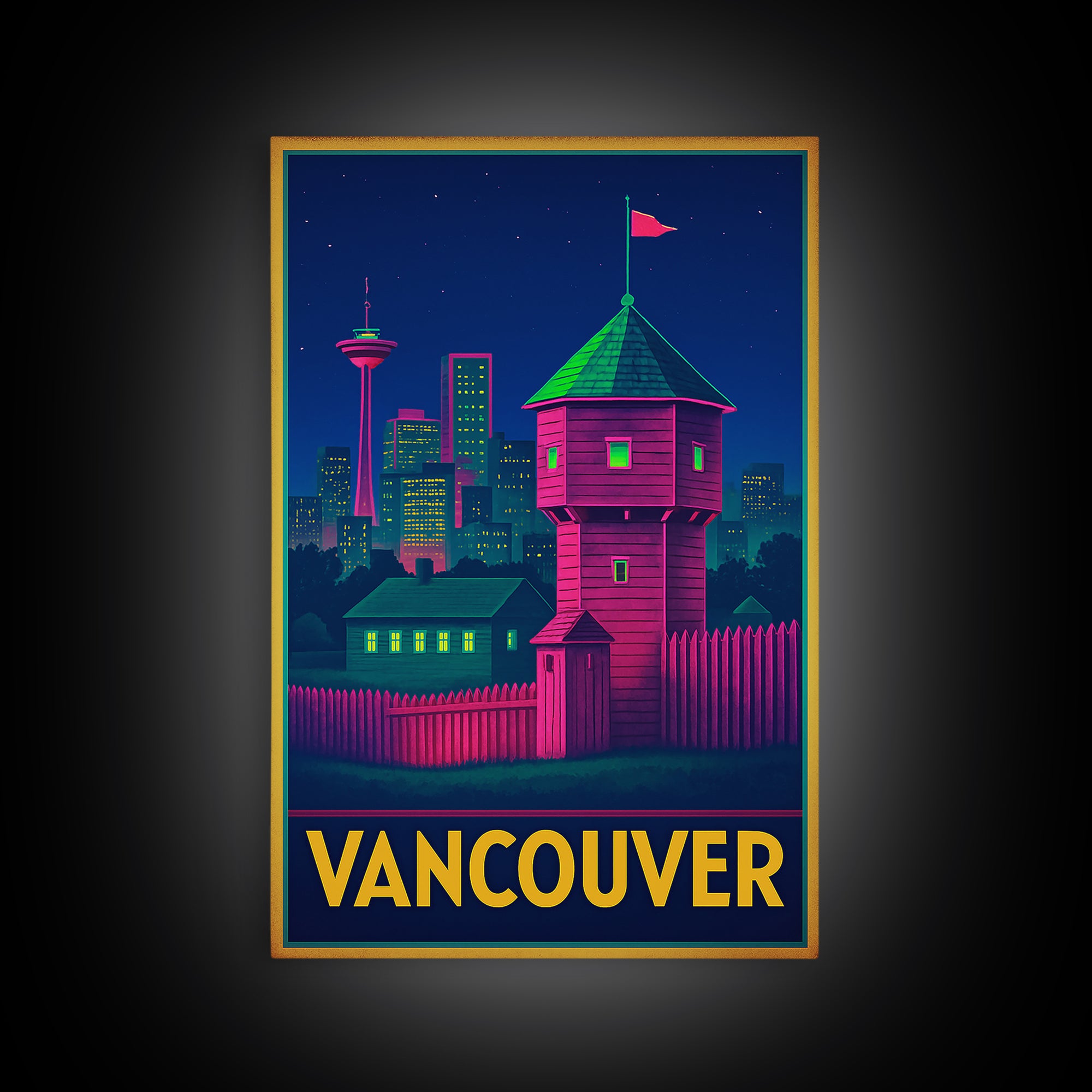 Vancouver Washington Travel Poster, Canvas Print, Retro Neon Travel Art, Vancouver Art Print, Travel Poster Set, Wall Decor, Poster Art