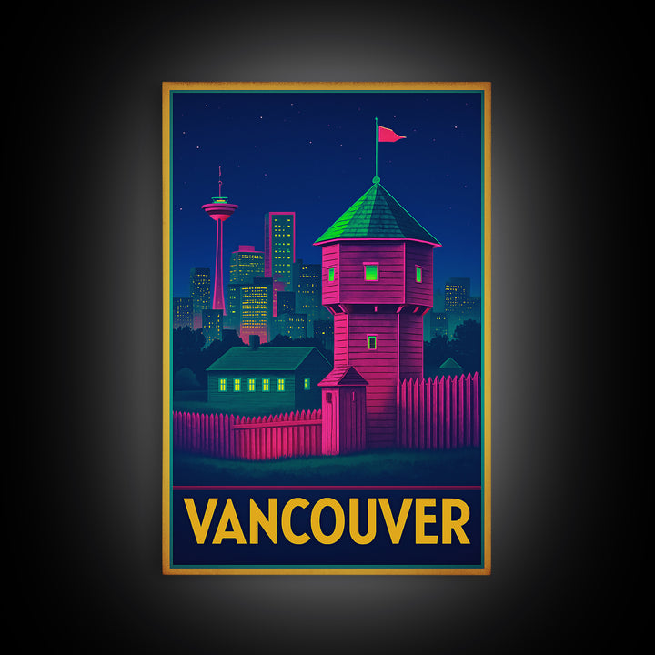 Vancouver Washington Travel Poster, Canvas Print, Retro Neon Travel Art, Vancouver Art Print, Travel Poster Set, Wall Decor, Poster Art