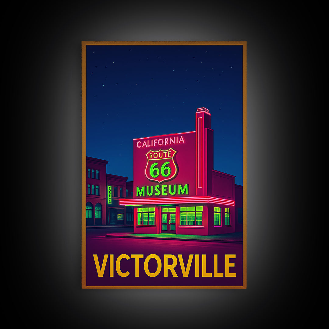 Victorville California Travel Poster, Canvas Print, Retro Neon Travel Art, Victorville City Art, Fine Art Print, Wall Decor, Travel Art