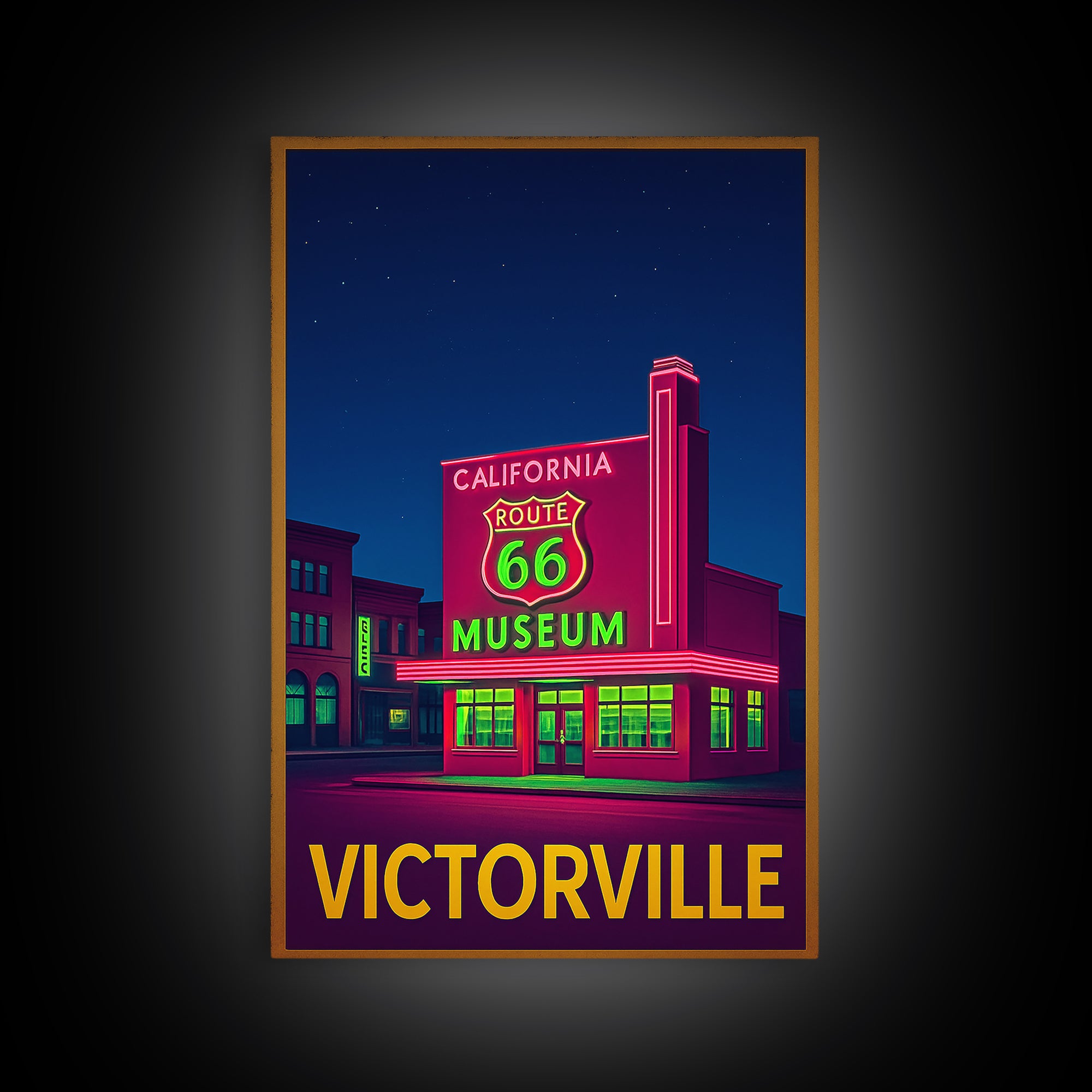 Victorville California Travel Poster, Canvas Print, Retro Neon Travel Art, Victorville City Art, Fine Art Print, Wall Decor, Travel Art
