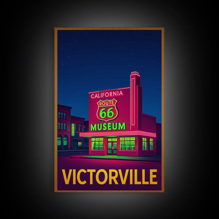 Victorville California Travel Poster, Canvas Print, Retro Neon Travel Art, Victorville City Art, Fine Art Print, Wall Decor, Travel Art