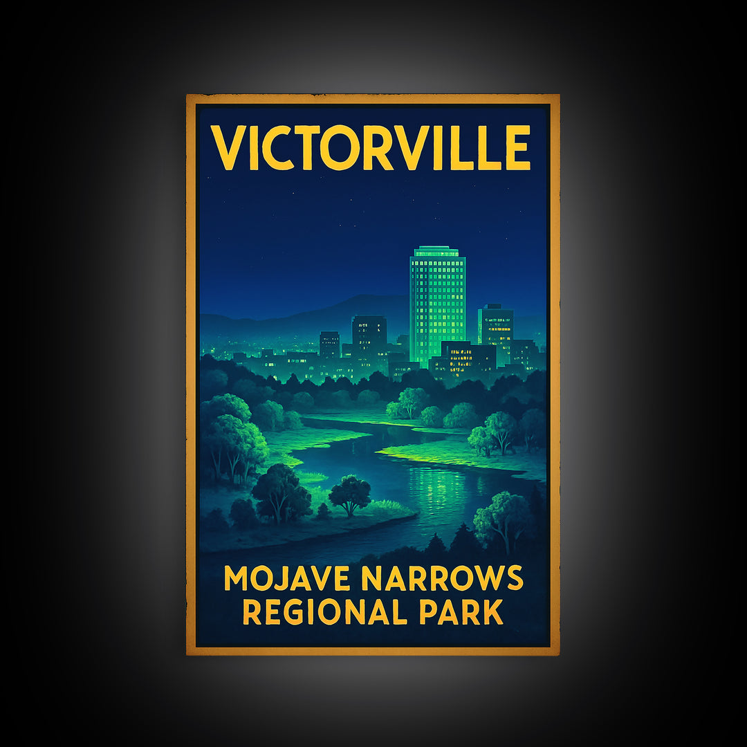 Victorville Travel Poster, Framed Canvas Print, Cyberpunk Style City Art, Victorville Wall Art, Eclectic Wall Decor, Wanderlust Decor