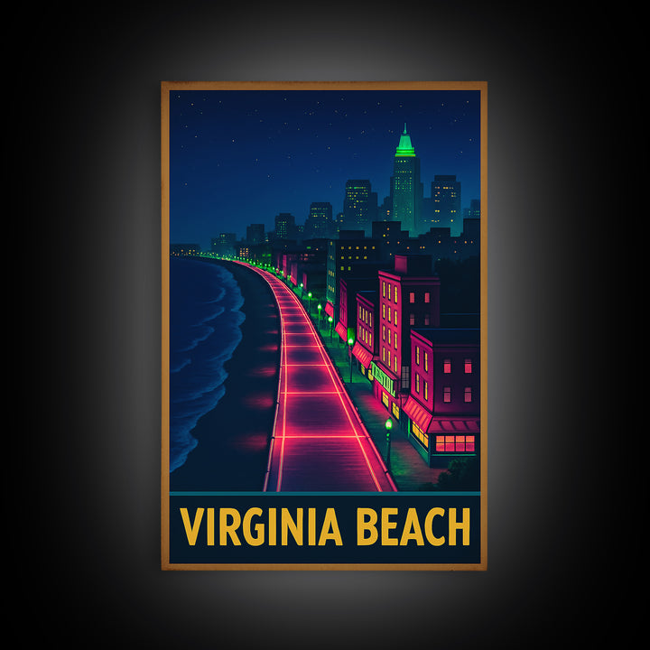 Virginia Beach Virginia Travel Poster, Canvas Print, Cyberpunk Style City Art, Virginia Beach Wall Art, Wall Decor, Travel Wall Decor