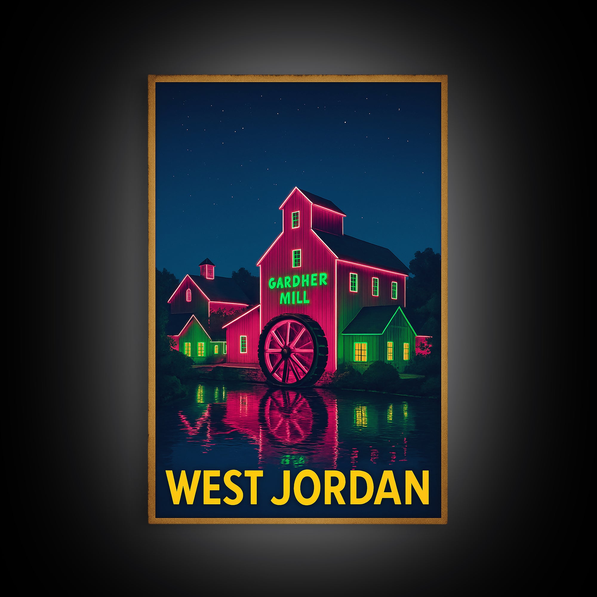 West Jordan Utah Travel Poster, Canvas Print, Electric Night Poster Art, West Jordan Wall Art, Retro Travel Print, Vintage Travel Print