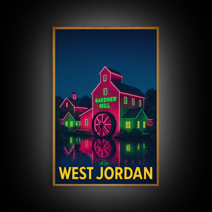 West Jordan Utah Travel Poster, Canvas Print, Electric Night Poster Art, West Jordan Wall Art, Retro Travel Print, Vintage Travel Print