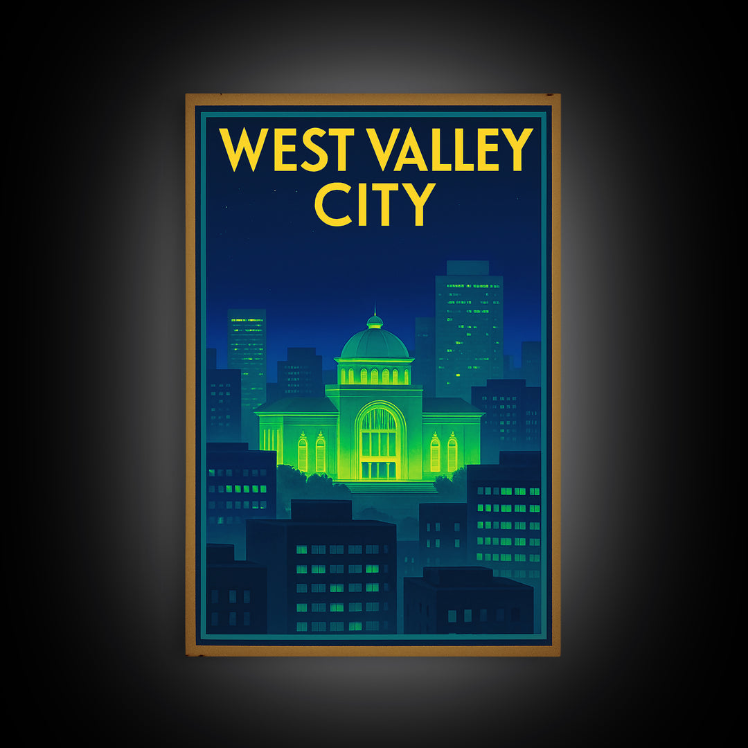West Valley City Travel Poster, Canvas Print, Cyberpunk Style City Art, West Valley City City Art, Travel Poster Set, Eclectic Wall Decor