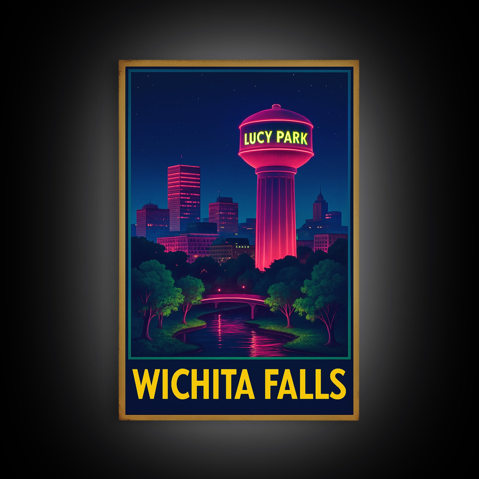 Wichita Falls Texas Travel Poster, Canvas Print, Electric Night Poster Art, Wichita Falls Wall Art, Travel Art Print, Wanderlust Decor