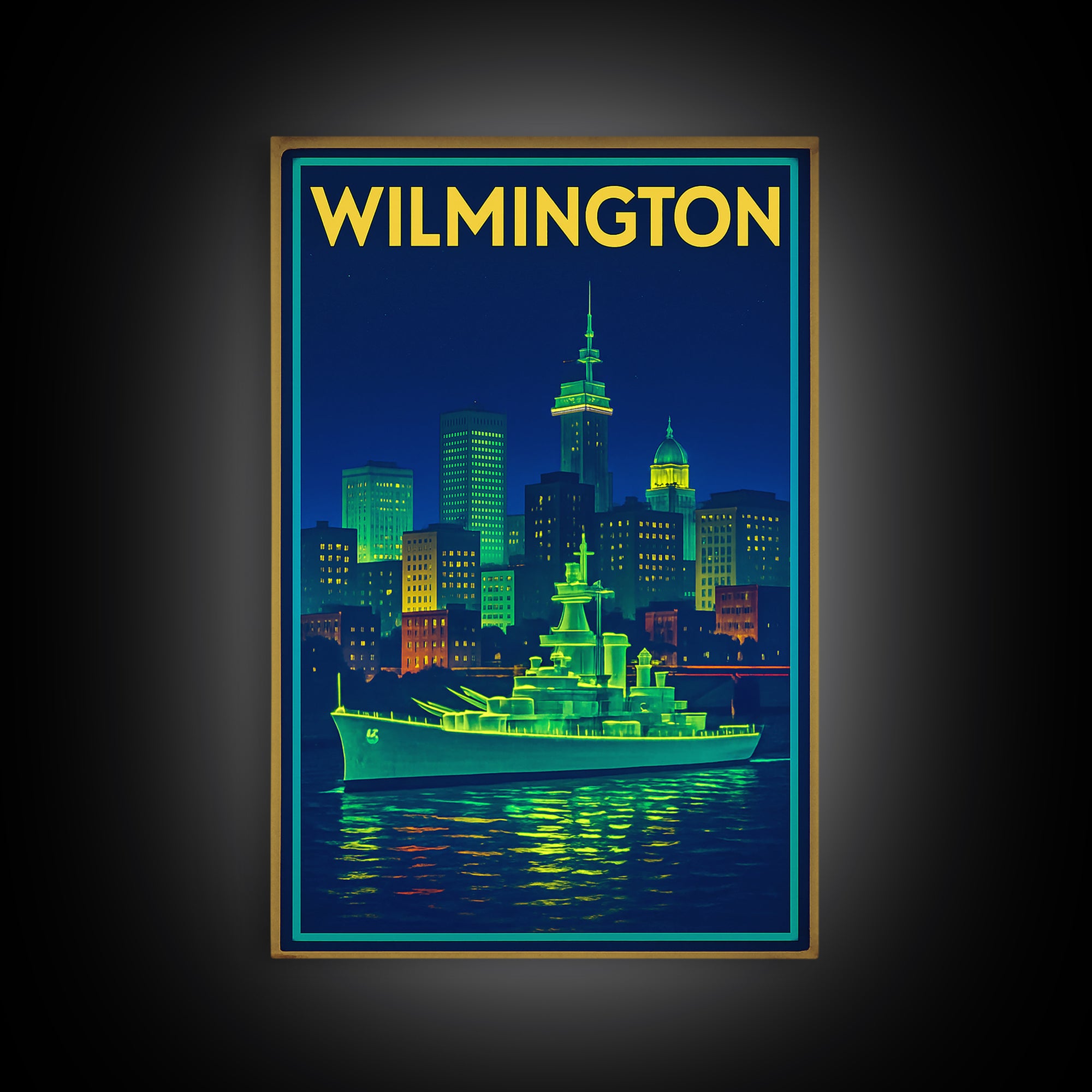 Wilmington Travel Poster, Canvas Print, Neon Skyline Art Wall Art, Wilmington Travel Art, Travel Poster Art, Vintage City Art, Art Print