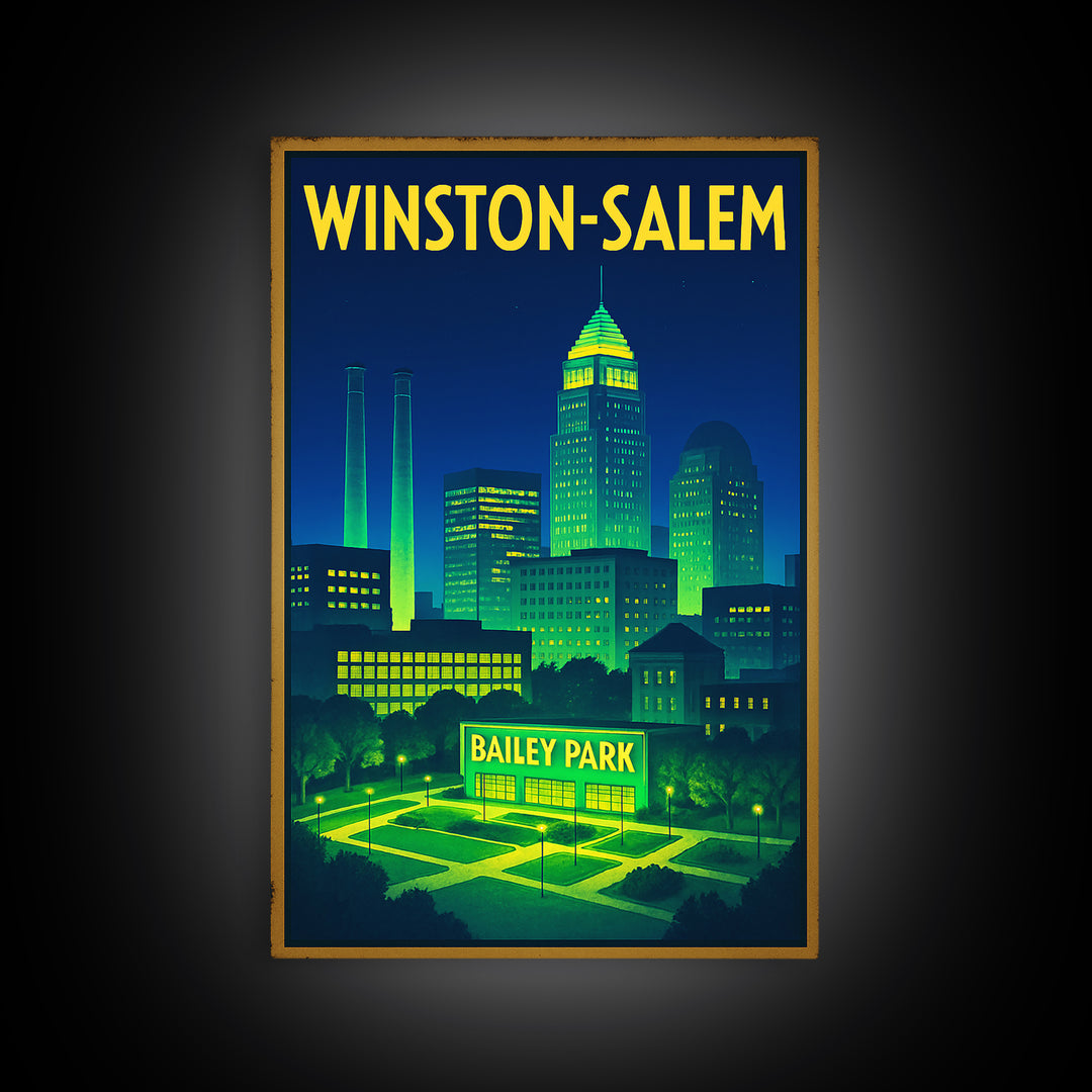 Winston Salem Travel Poster, Canvas Print, Retro Neon Travel Art, Winston Salem Poster Print, Gift For Travelers, Vintage City Art