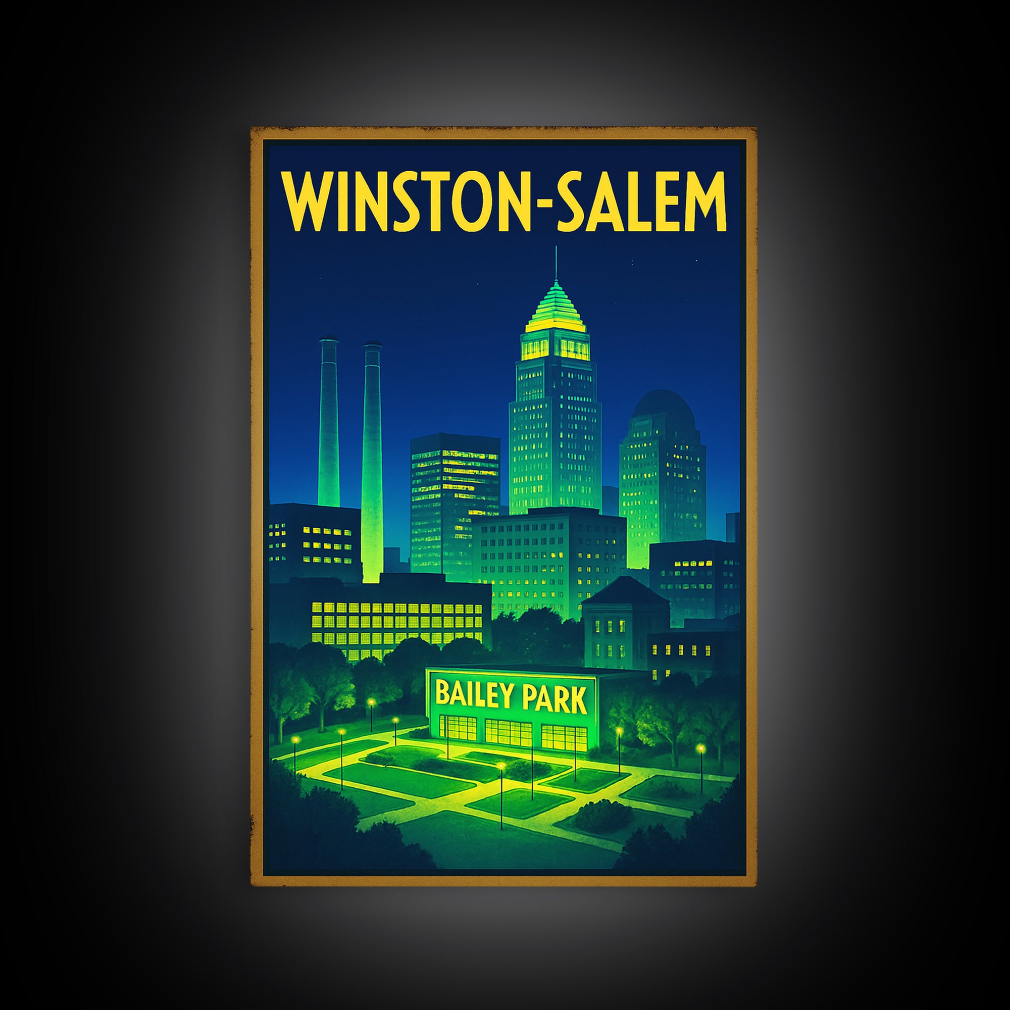 Winston Salem Travel Poster, Canvas Print, Retro Neon Travel Art, Winston Salem Poster Print, Gift For Travelers, Vintage City Art