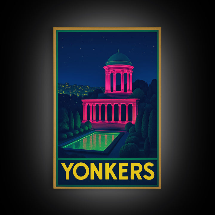 Yonkers New York Travel Poster, Canvas Print, Neon Skyline Art Wall Art, Yonkers City Art, Poster Art, Fine Art Print, Vintage Travel Art