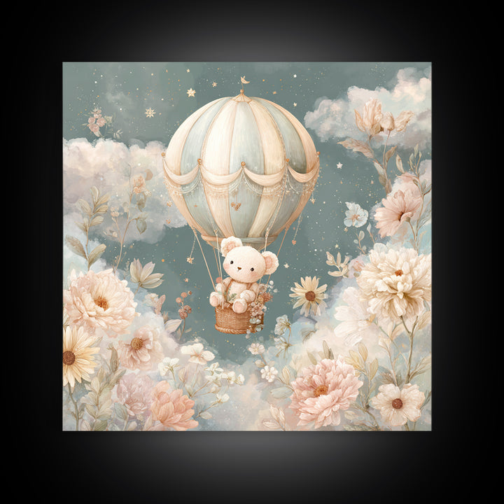 Floating Hot Air Balloon Framed Canvas Print, Nursery Art, Digital Art, Nursery Decor, Fine Art, Nursery, Girl Nursery Decor, NUR-1x1-12
