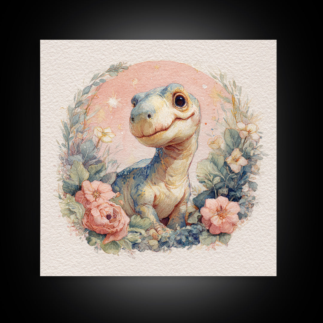 Tiny Dinosaur with Friendly Expression Canvas Print, Nursery Art, Nursery Prints, Nursery Decor, Oil Painting, Nursery, NUR-1x1-15