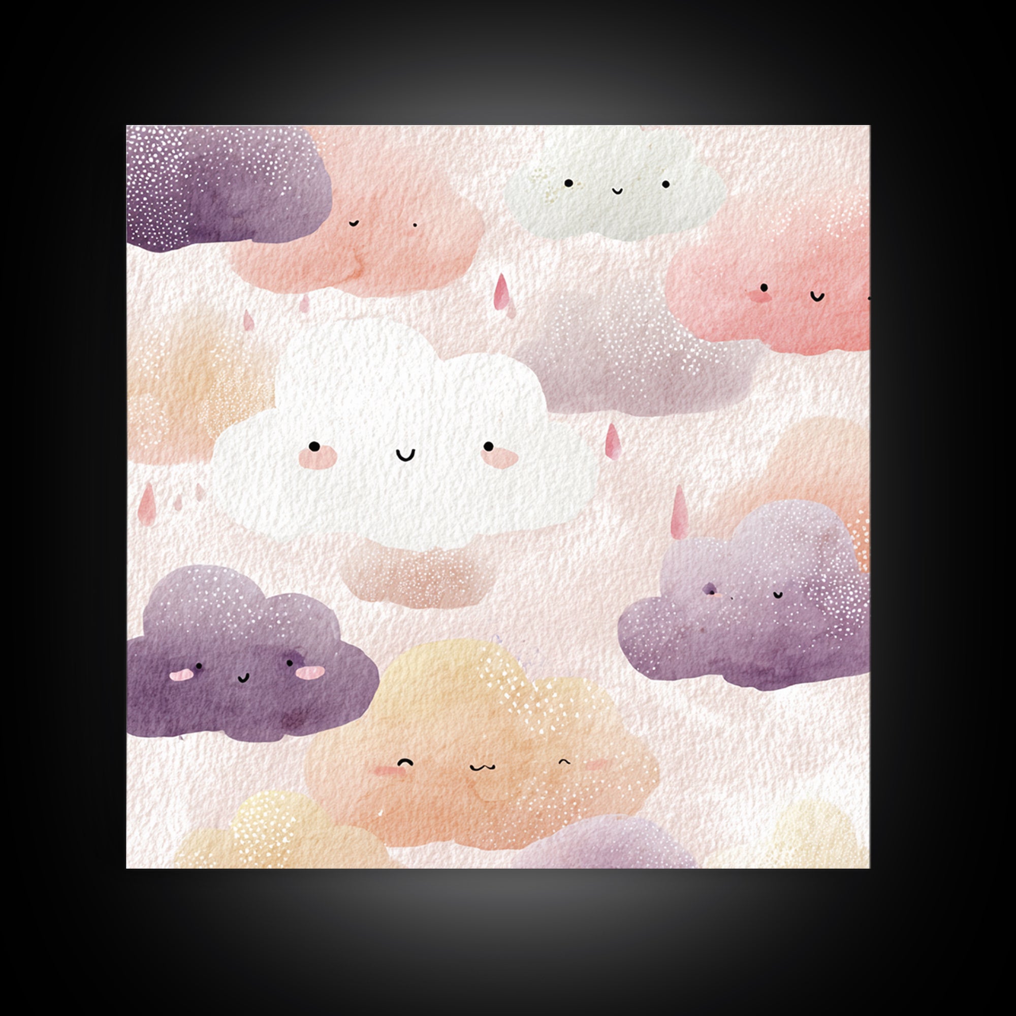 Clouds and Raindrops Canvas Print, Nursery Art, Digital Download Art, Nursery Decor, Oil Painting, Nursery, Whimsical Wall Art, NUR-1x1-22