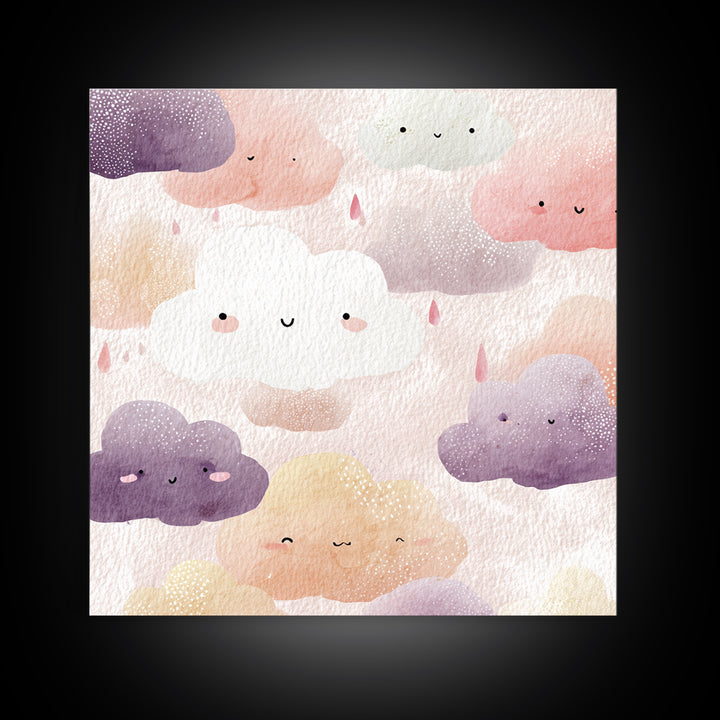Clouds and Raindrops Canvas Print, Nursery Art, Digital Download Art, Nursery Decor, Oil Painting, Nursery, Whimsical Wall Art, NUR-1x1-22