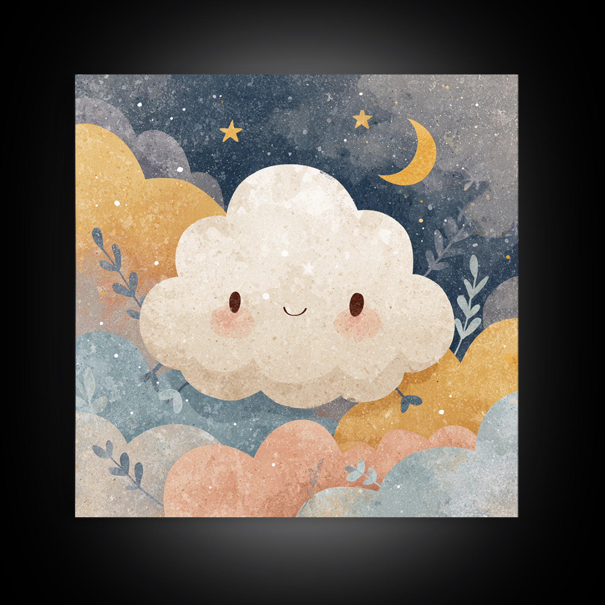 Moon and Stars Framed Canvas Print, Nursery Art, Girl Nursery Decor, Nursery Decor, Fine Art, Nursery, Kids Room Art, NUR-1x1-27