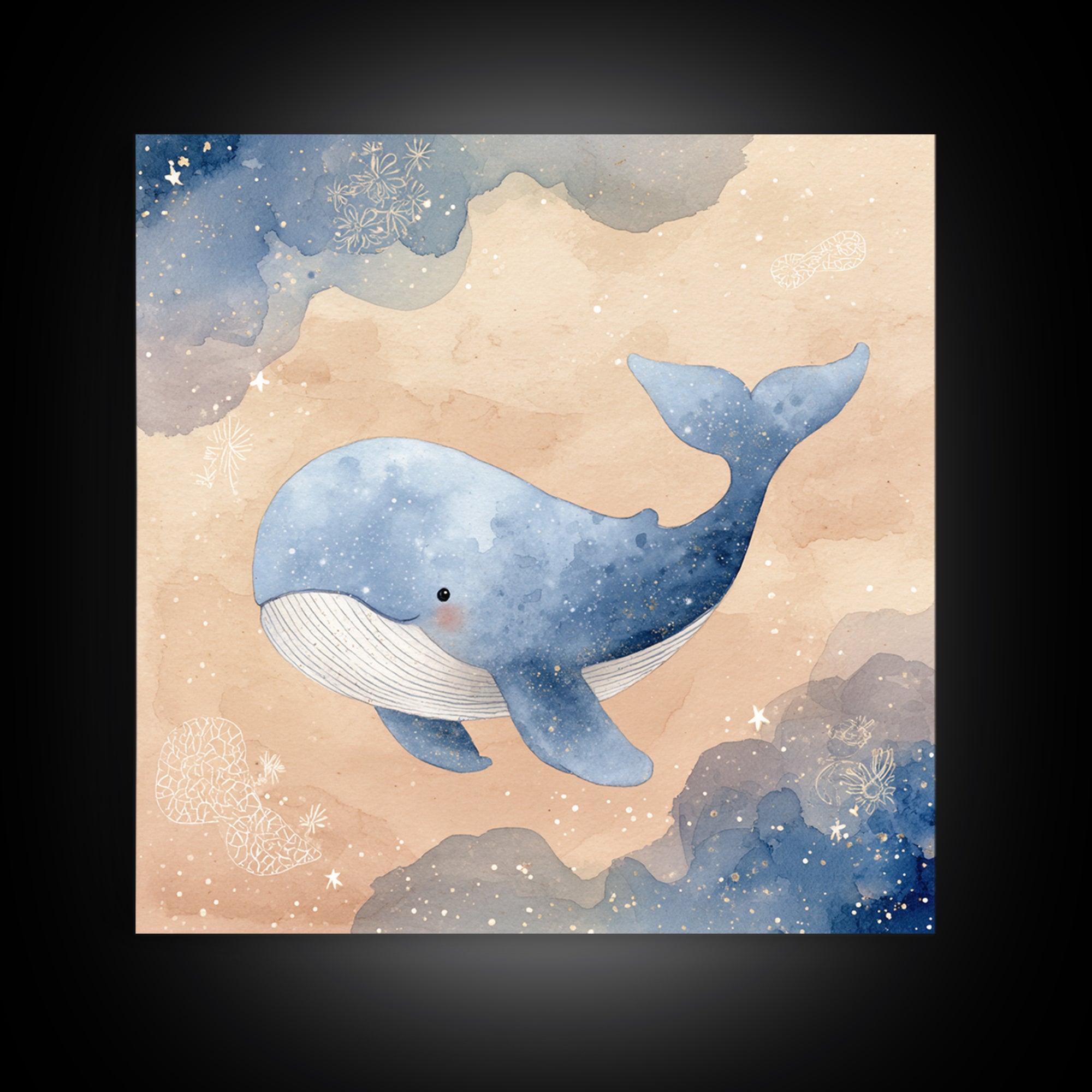 Whale and Tiny Stars Framed Canvas Print, Nursery Art, Home Decor, Nursery Decor, Fine Art, Nursery, Contemporary Art, NUR-1x1-32