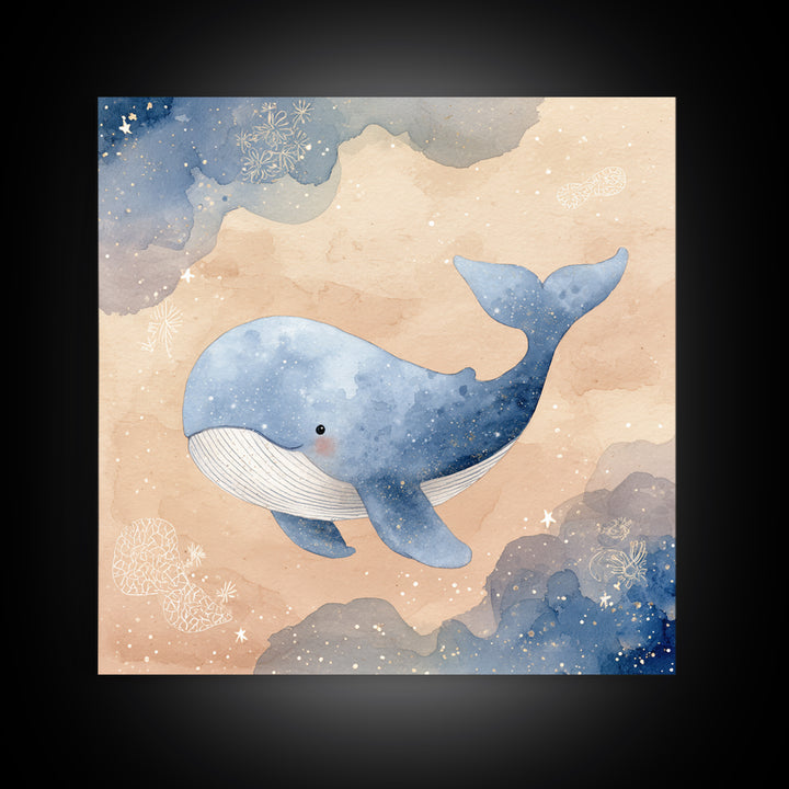 Whale and Tiny Stars Framed Canvas Print, Nursery Art, Home Decor, Nursery Decor, Fine Art, Nursery, Contemporary Art, NUR-1x1-32