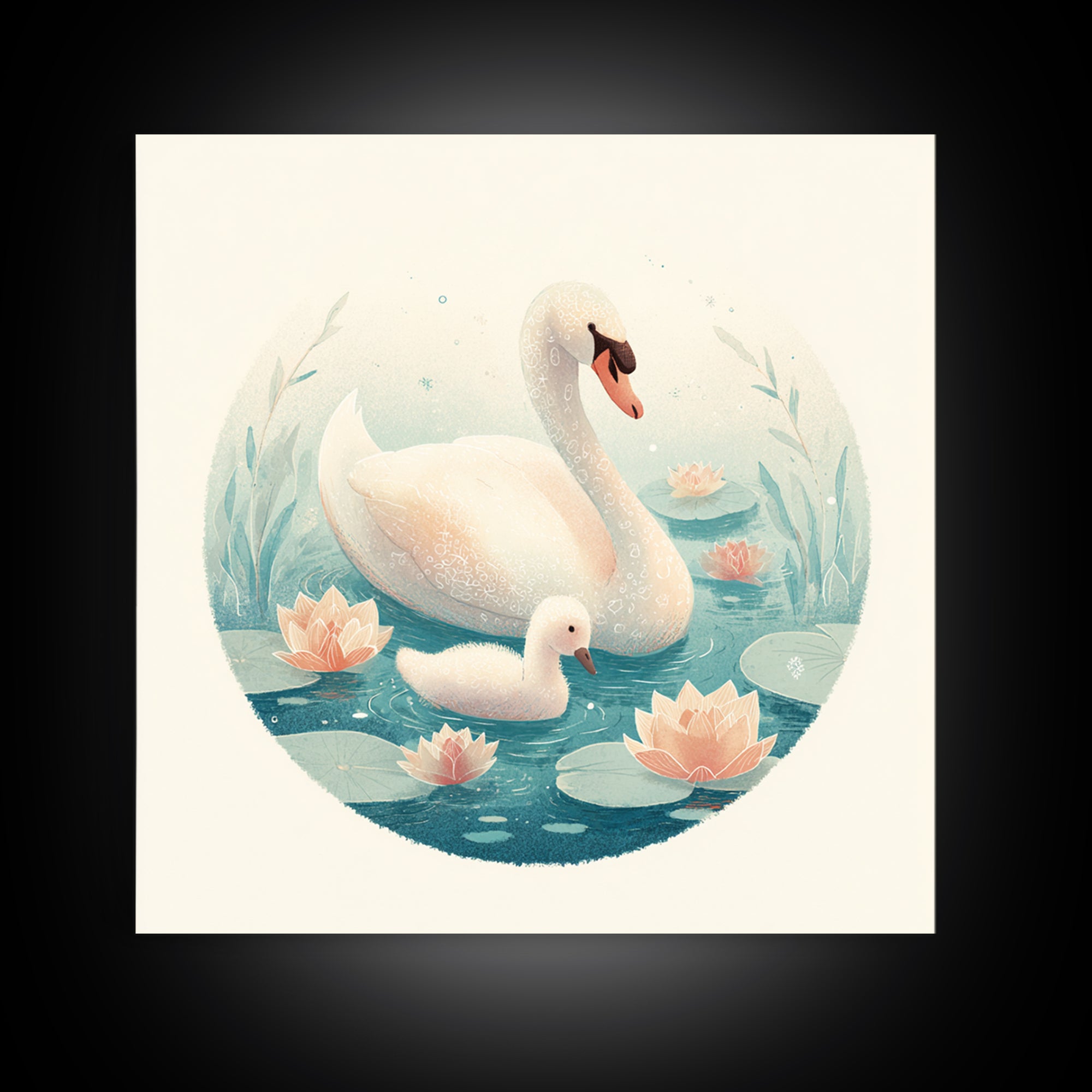 Swan and Cygnet Framed Canvas Print, Nursery Art, Luxury Decor, Nursery Decor, Nursery, Nursery Wall Art, Printable Art, NUR-1x1-40