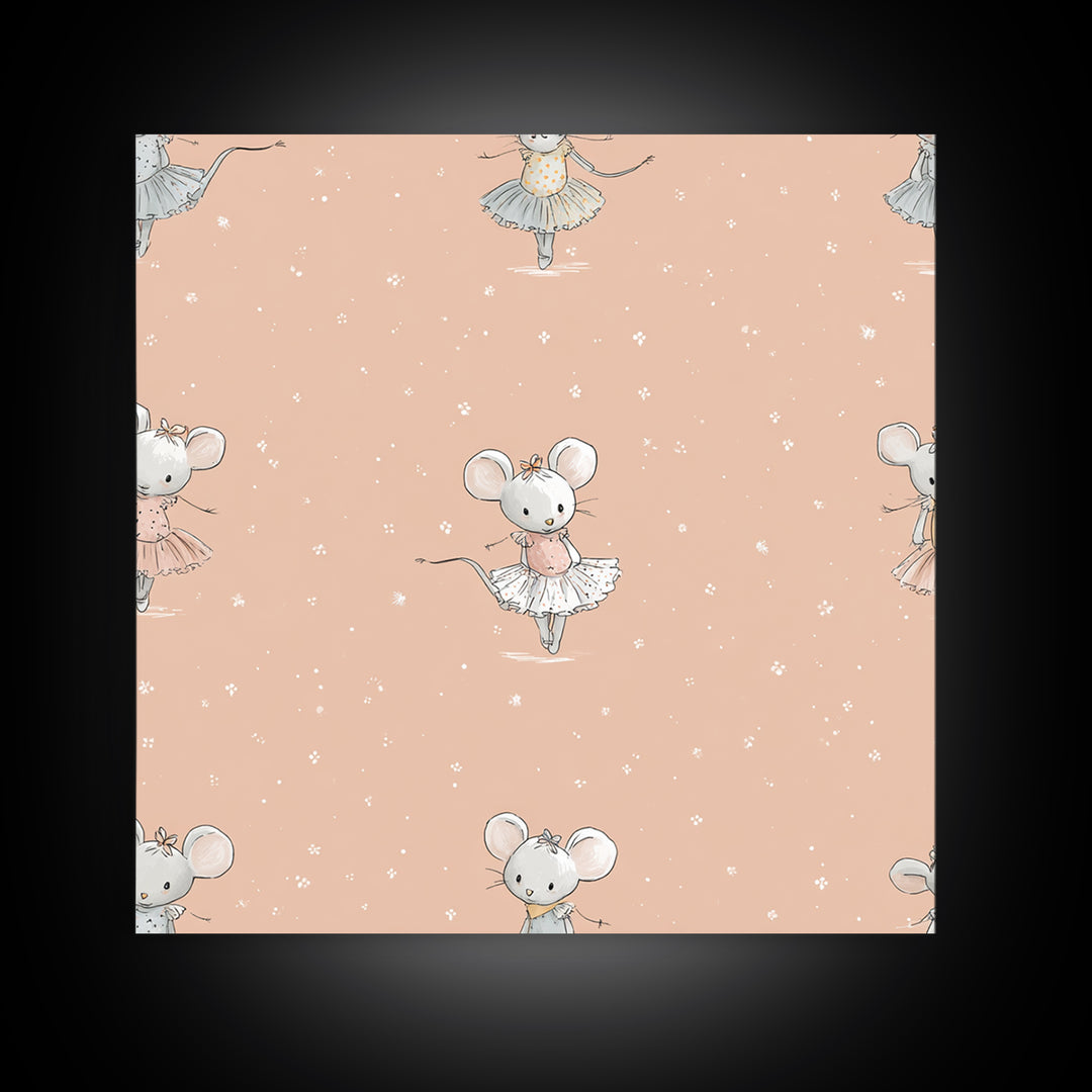 Ballet Mouse in Storybook Style Framed Canvas Print, Nursery Art, Nursery Wall Decor, Nursery Decor, Fine Art, Nursery, NUR-1x1-44
