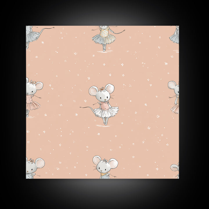 Ballet Mouse in Storybook Style Framed Canvas Print, Nursery Art, Nursery Wall Decor, Nursery Decor, Fine Art, Nursery, NUR-1x1-44