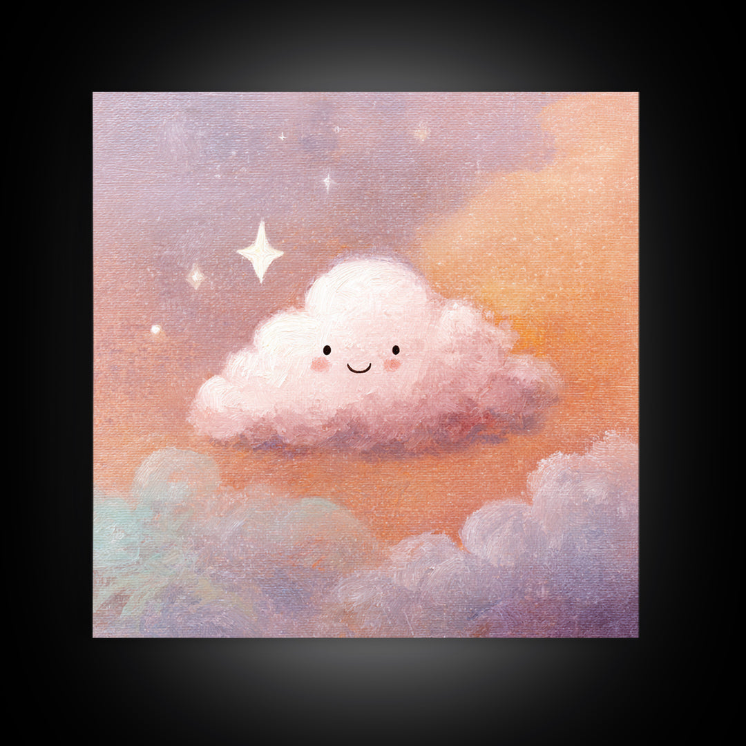 Moon and Stars Framed Canvas Print, Nursery Art, Dinosaur Wall Art, Nursery Decor, Oil Painting, Nursery, Room Decor, NUR-1x1-51