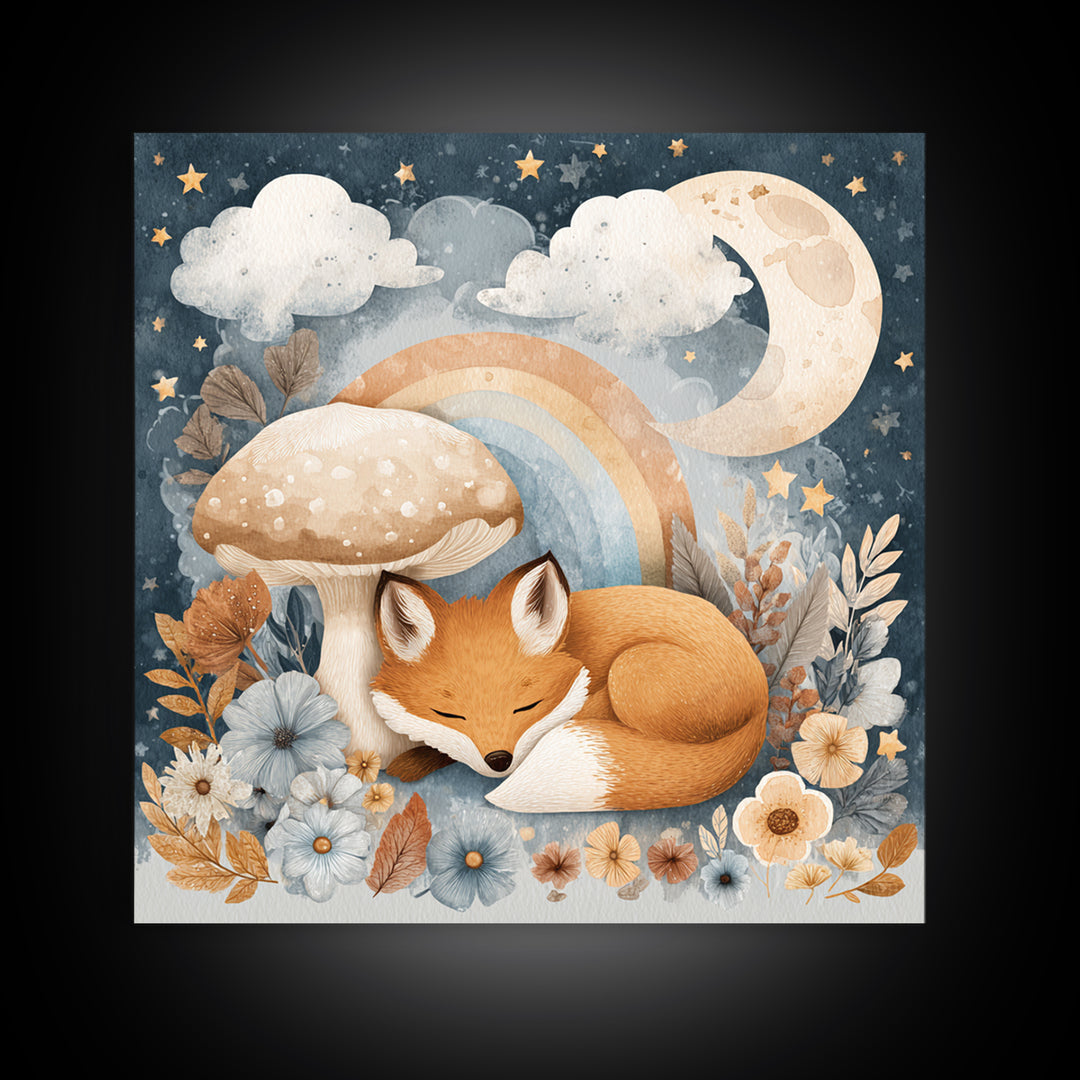 Woodland Fox Tucked Framed Canvas Print, Nursery Art, Kids Wall Art, Nursery Decor, Fine Art, Nursery, Gallery Decor, NUR-1x1-52