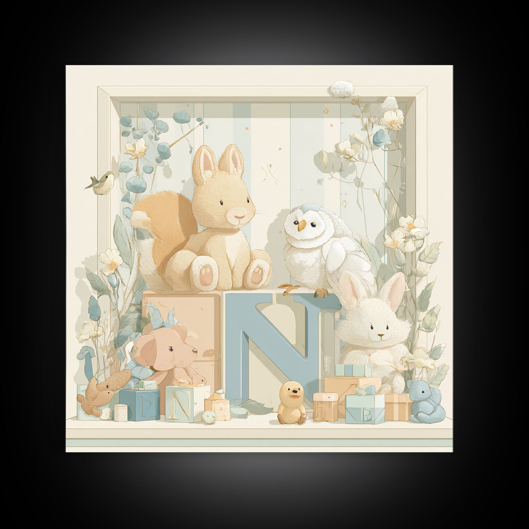 Animal Alphabet Scene Without Readable Letters Canvas Print, Nursery Art, Woodland Nursery Art, Nursery Decor, Nursery, NUR-1x1-59