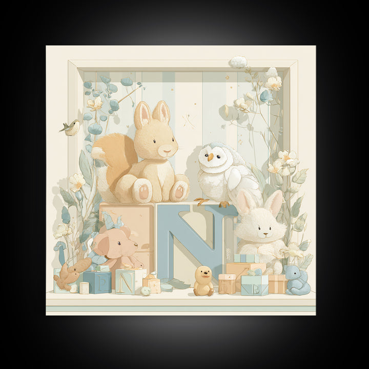 Animal Alphabet Scene Without Readable Letters Canvas Print, Nursery Art, Woodland Nursery Art, Nursery Decor, Nursery, NUR-1x1-59