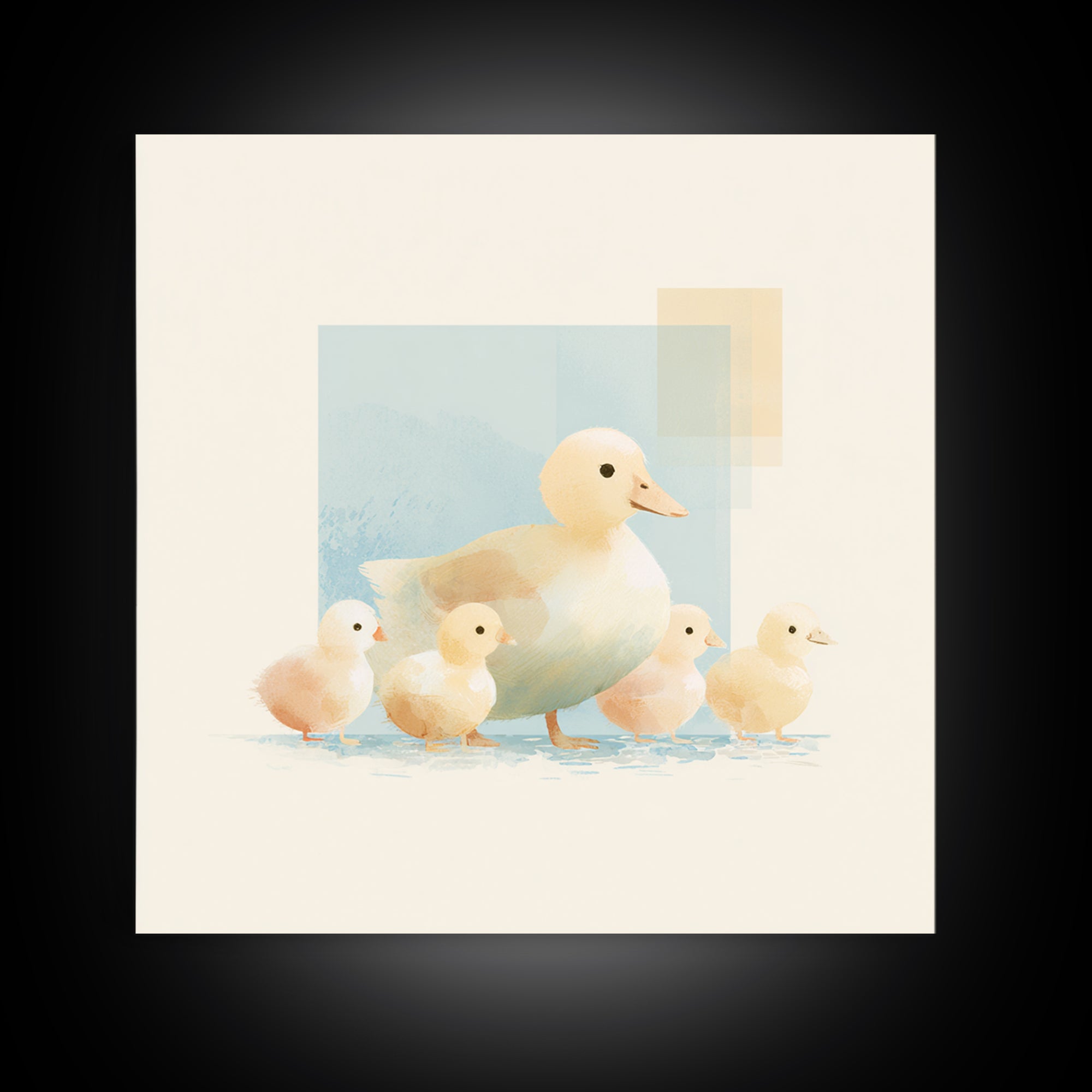 Ducklings Following a Mother Duck Framed Canvas Print, Nursery Art, Dinosaur Wall Art, Nursery Decor, Fine Art, Nursery, NUR-1x1-62