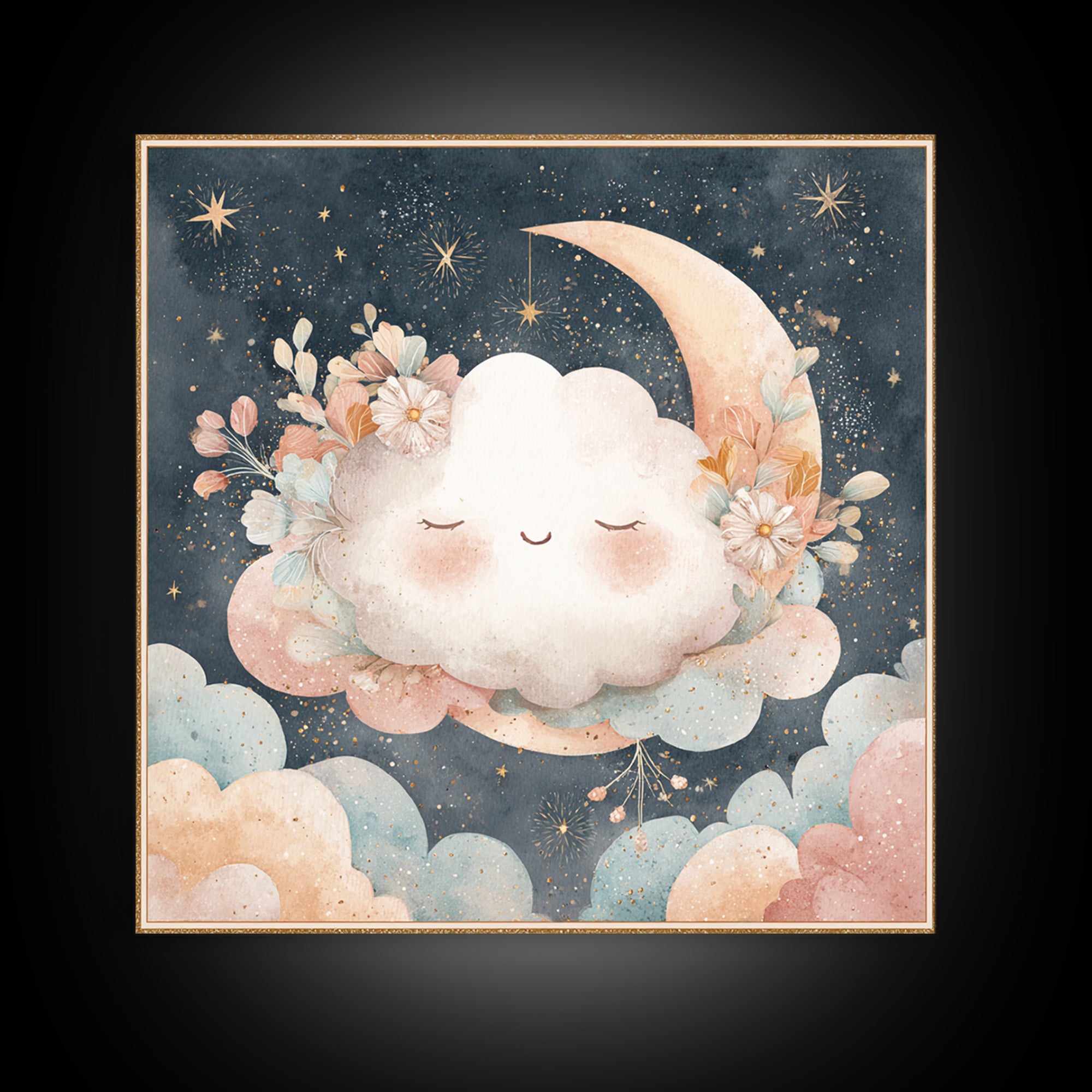 Moon and Stars Canvas Print, Nursery Art, Neutral Decor, Nursery Decor, Fine Art, Nursery, Wall Decor, Art Print, Digital Art, NUR-1x1-75