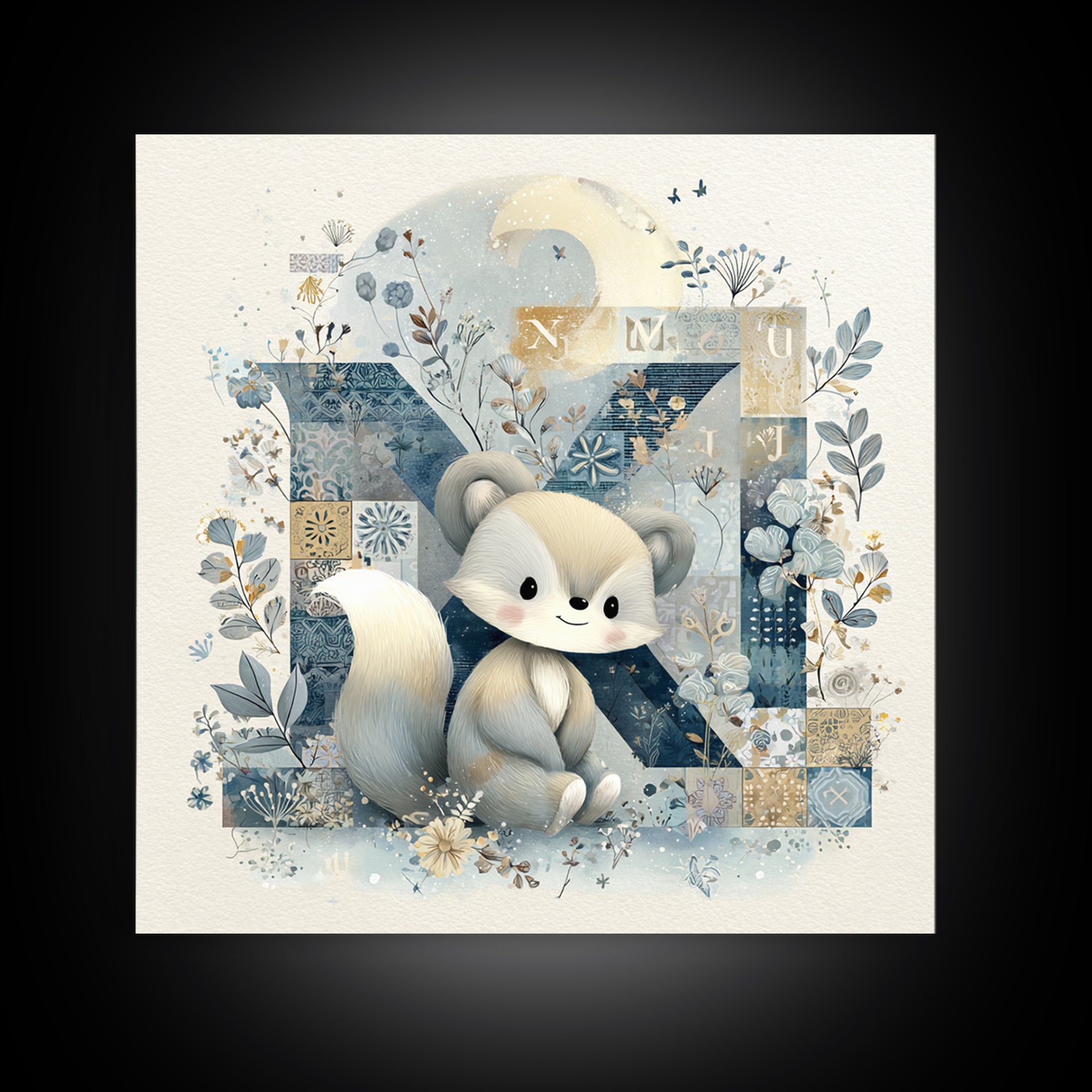 Animal Alphabet Scene Without Readable Letters Framed Canvas Print, Nursery Art, Fine Art Print, Nursery Decor, Nursery, NUR-1x1-83