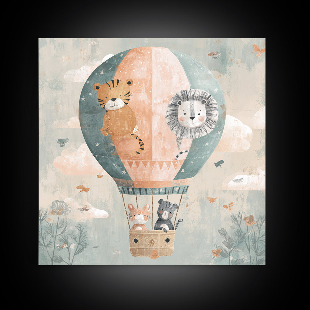 Floating Hot Air Balloon Framed Canvas Print, Nursery Art, Kids Room Wall Art, Nursery Decor, Abstract Art, Nursery, NUR-1x1-84