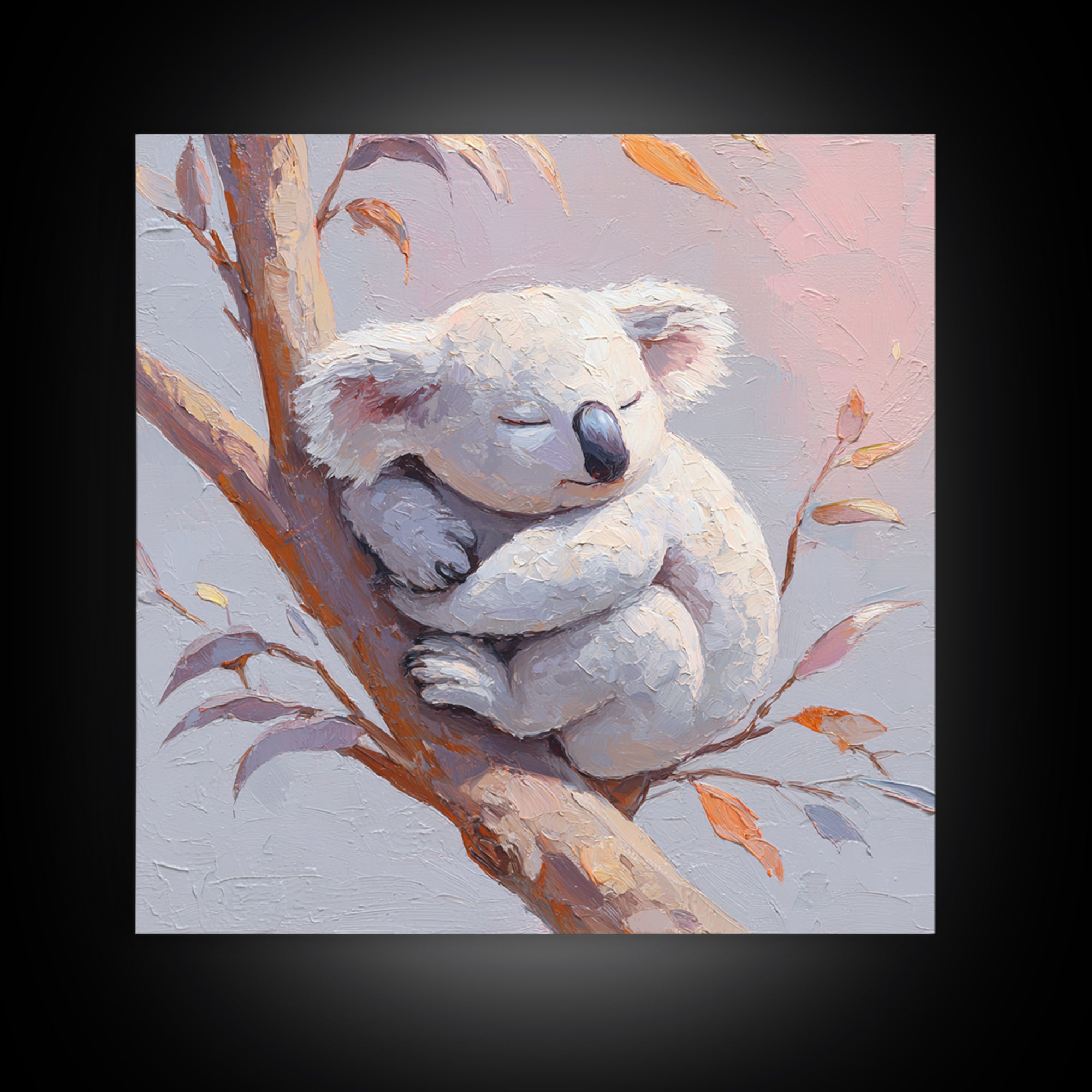 Sleeping Koala on Eucalyptus Branch Canvas Print, Nursery Art, Statement Artwork, Nursery Decor, Oil Painting, Nursery, NUR-1x1-85